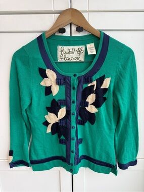Field Flower Floral Appliqué Grandmacore Cardigan Size S